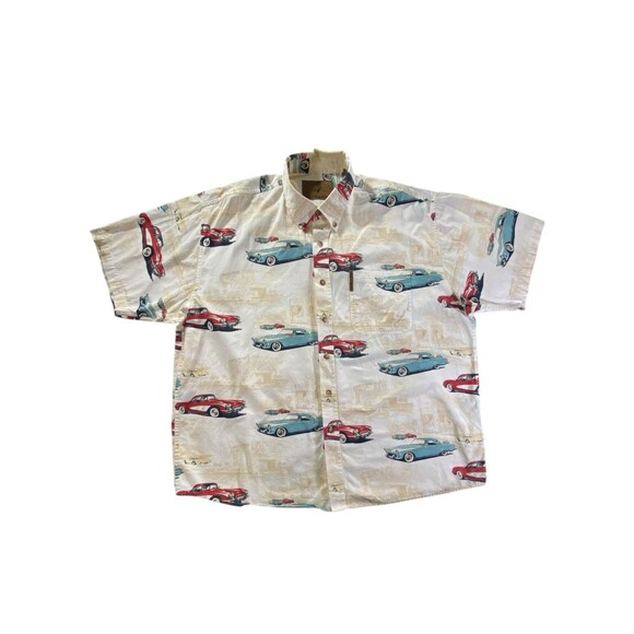 North River Outfitters Button Down Shirt Men's XL Classic Cars Beige Red Blue - Picture 10 of 10